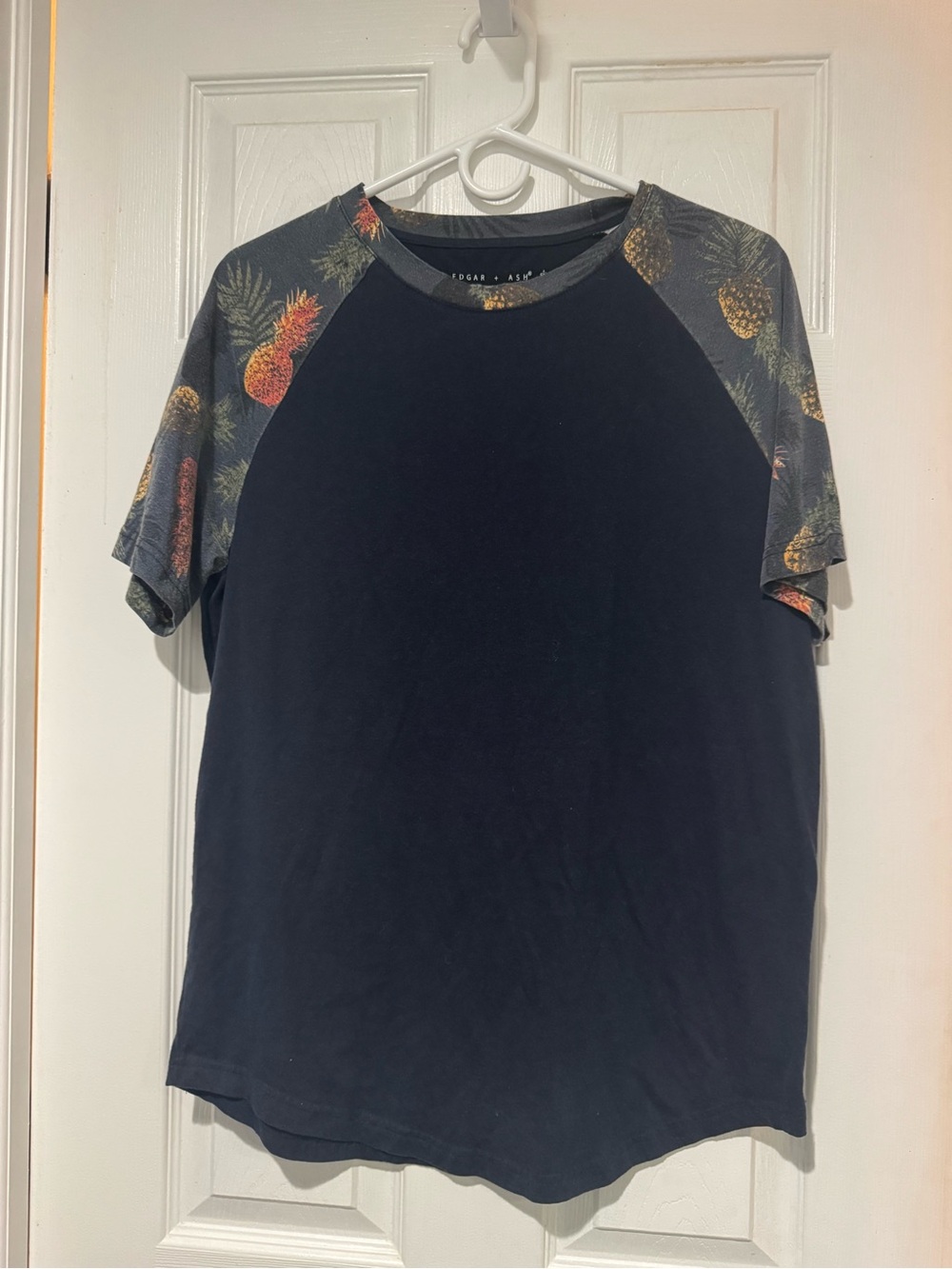 Men's Navy Raglan T-Shirt with Pineapple Print Sleeves